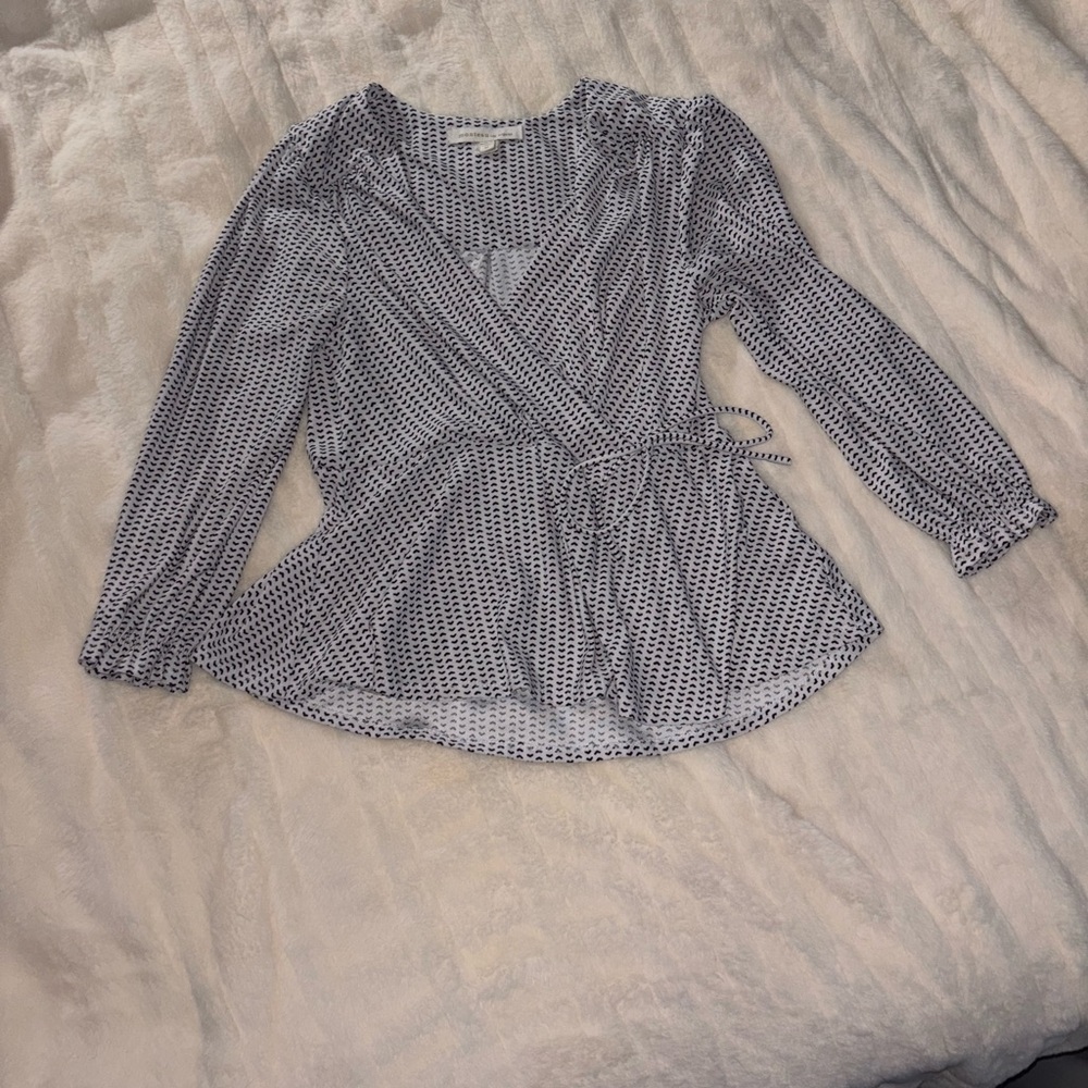Elegant Black and White Wrap Blouse